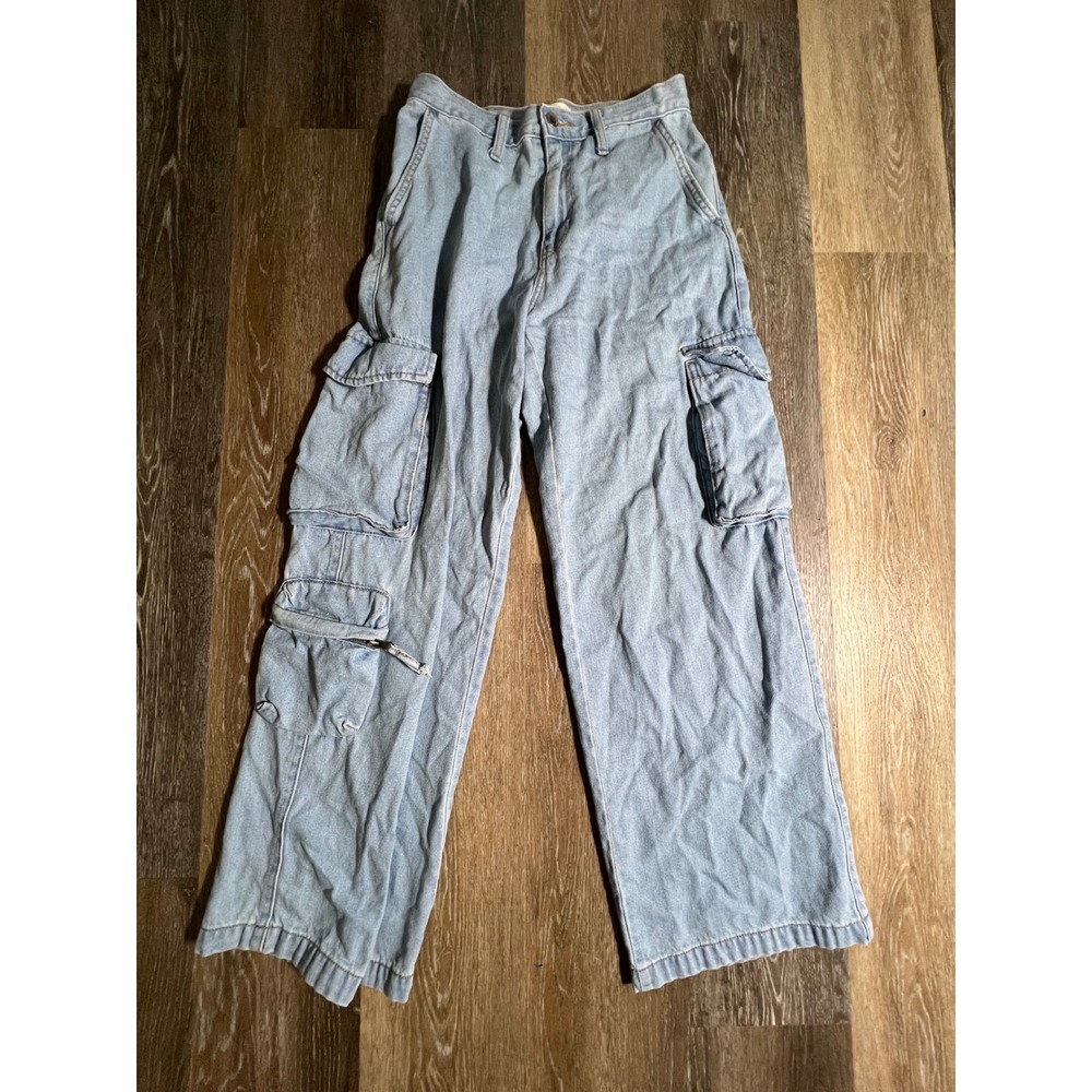 Universal‎ Thread Cargo Jeans Women 4R Blue Wide Leg Utility Multi Pocket Denim